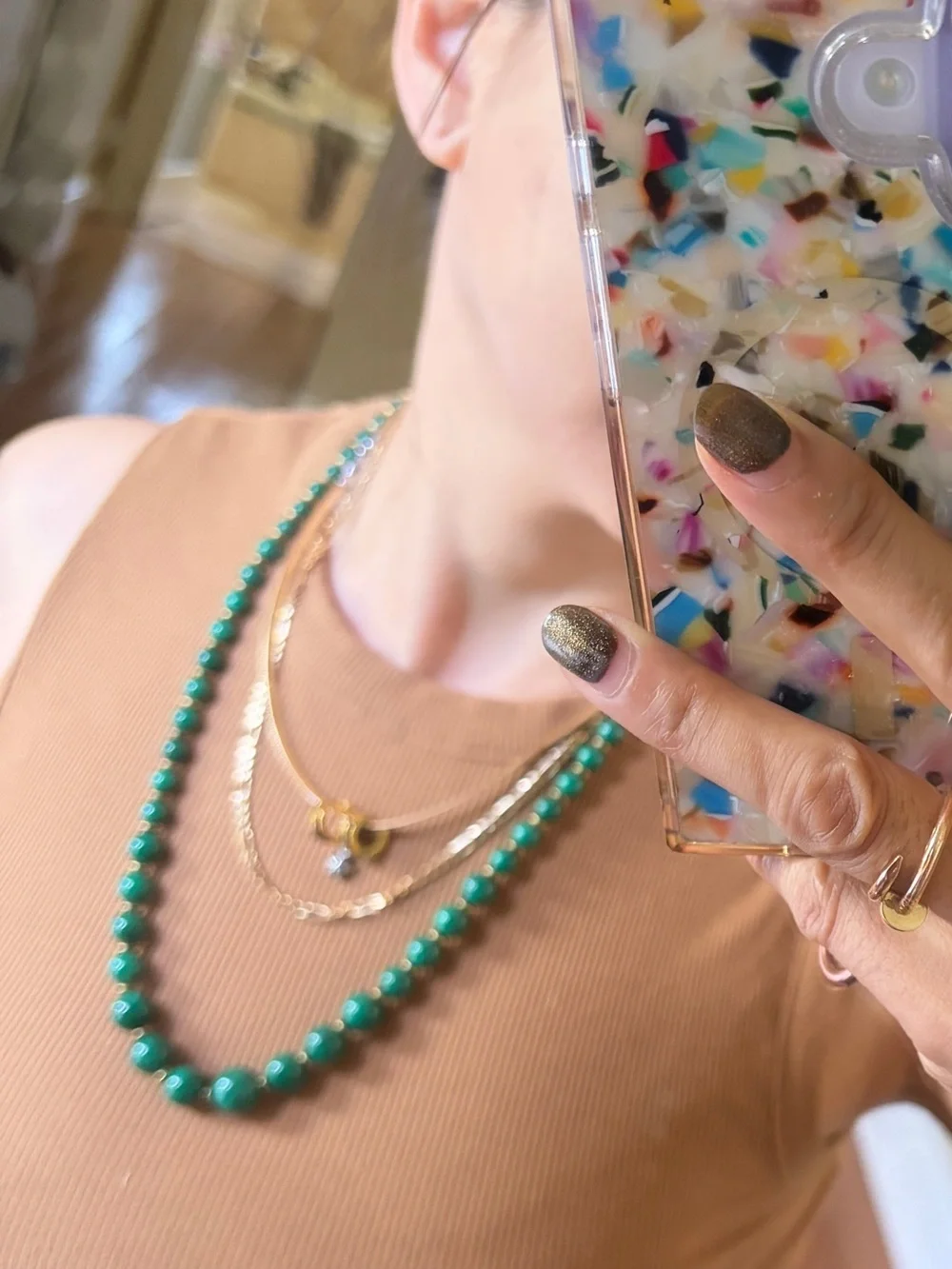 Handcuff green stone and  gold vintage Necklaces 💥🌺🌺💥